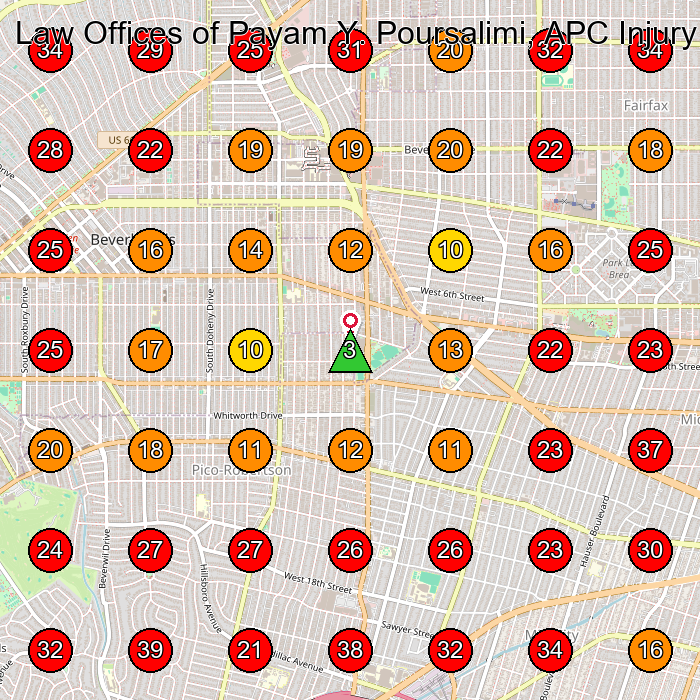 Law Offices of Payam Y. Poursalimi, APC Injury and Accident Attorney GeoGrid visibility map for Personal Injury Attorney in Los Angeles